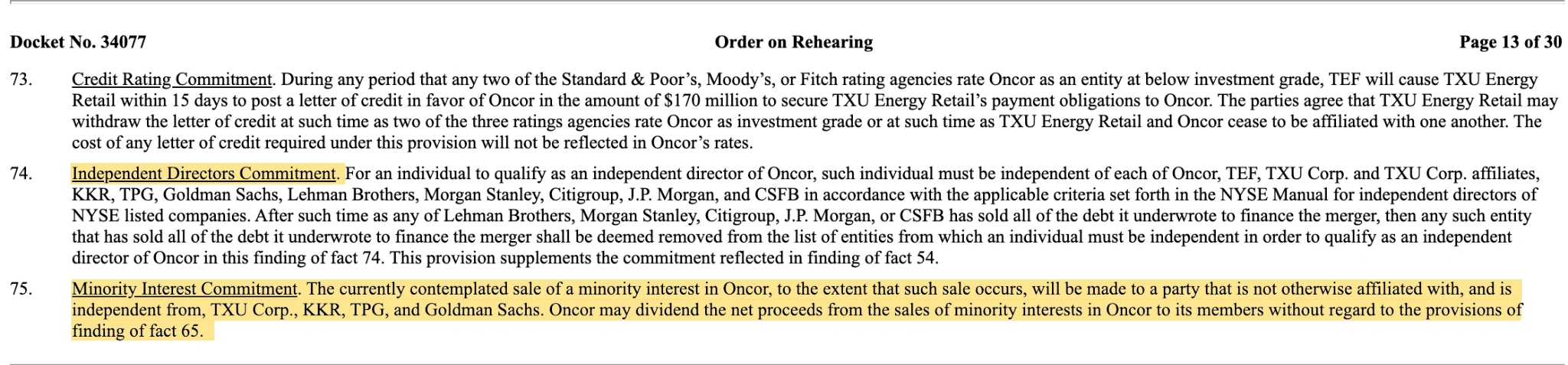 Texas PUCT order on Oncor safeguards.