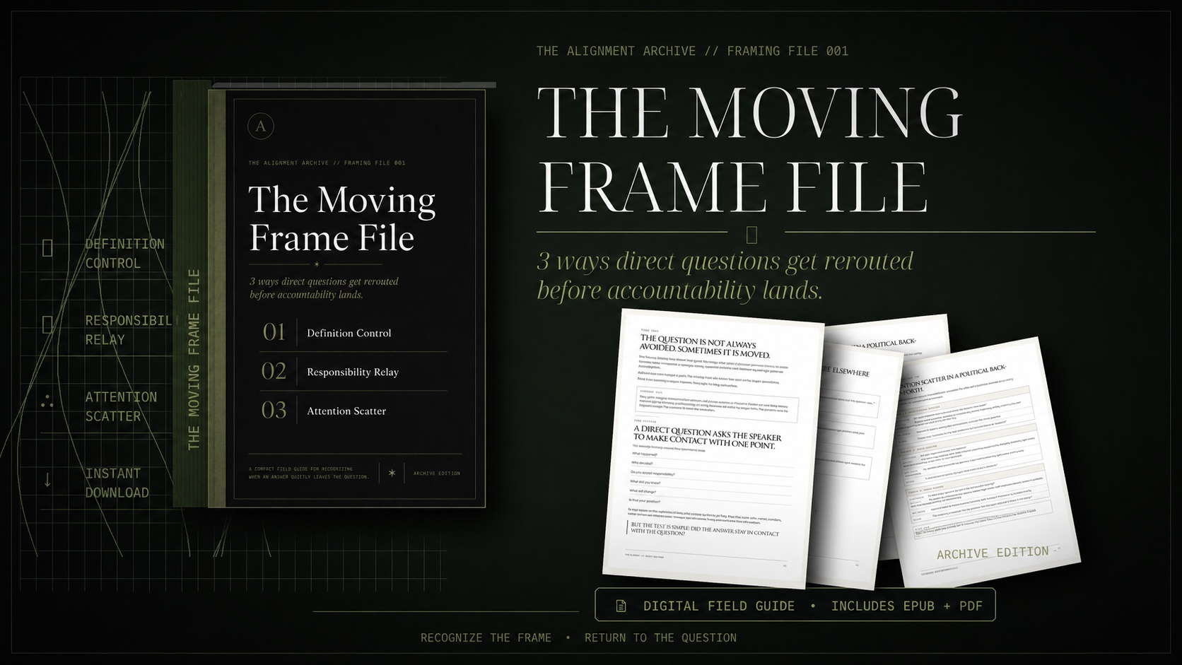 The Moving Frame File product preview with cover and interior pages.